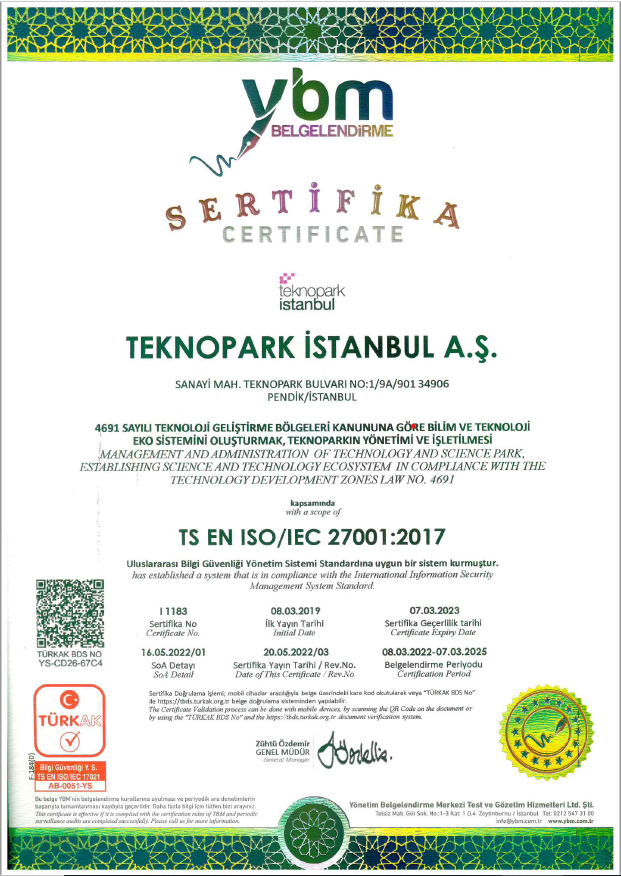 ISO 27001:2017  Bilgi Güvenliği Yönetim Sistemi Sertifikası