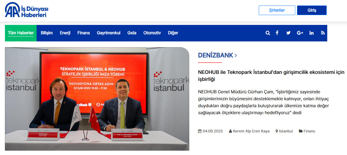 NeoHub & Teknopark İstanbul İş Birliği Haberi