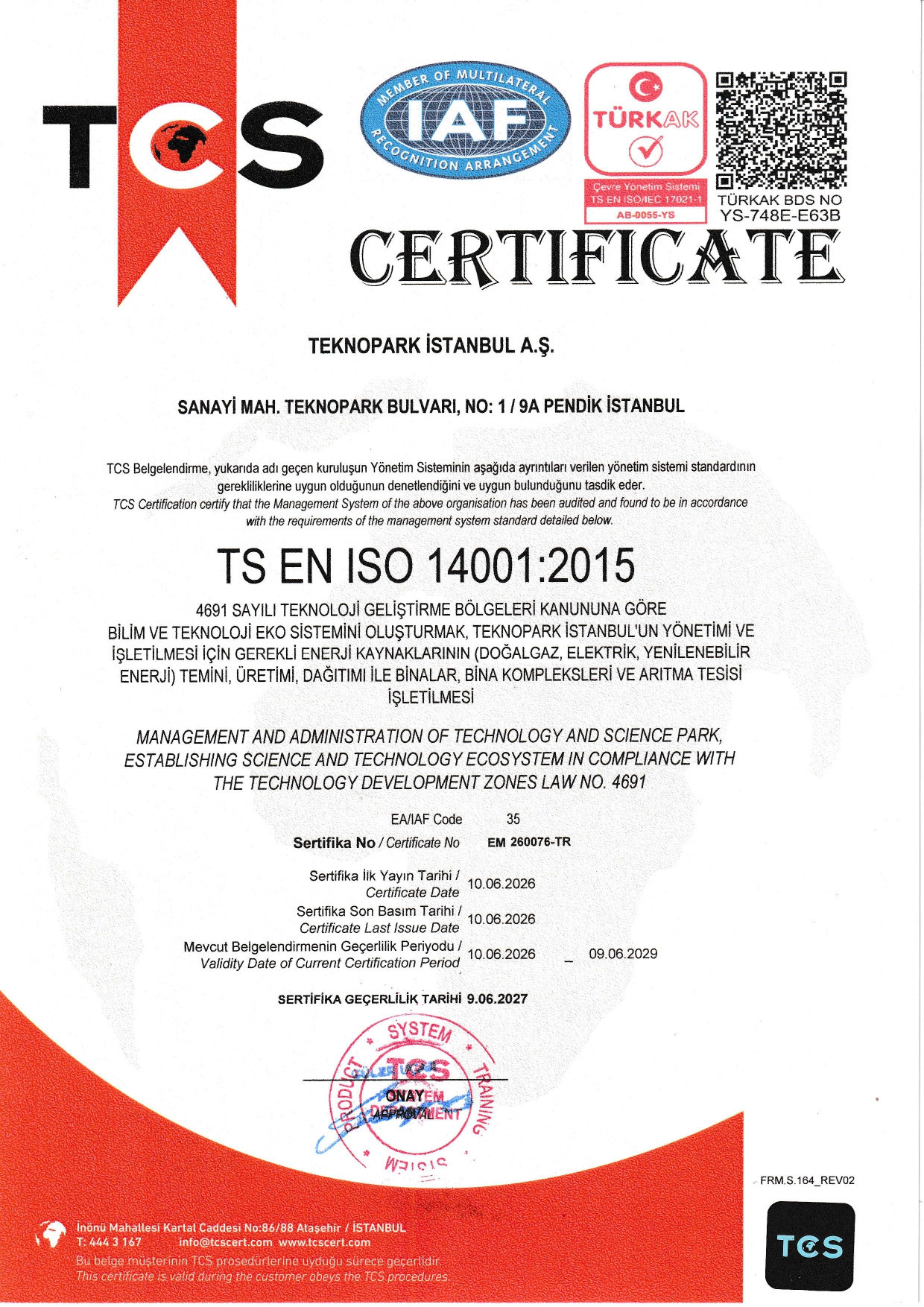 ISO 14001:2015 Çevre Yönetim Sistemi Sertifikası
