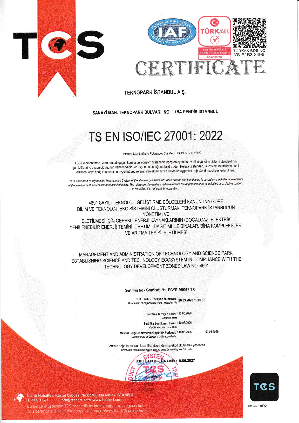 TS EN ISO/IEC 27001:2017 Bilgi Güvenliği Yönetim Sistemi Sertifikası